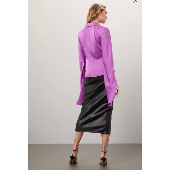Simkhai Purple Paradisa Satin Long Sleeve Collared Wrap Top Size 4 - Picture 3 of 15